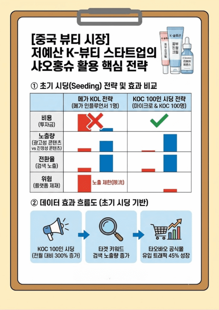 중국 샤오홍슈 K-뷰티 브랜드 KOC 초기 시딩 전략 및 검색 노출 효과 분석