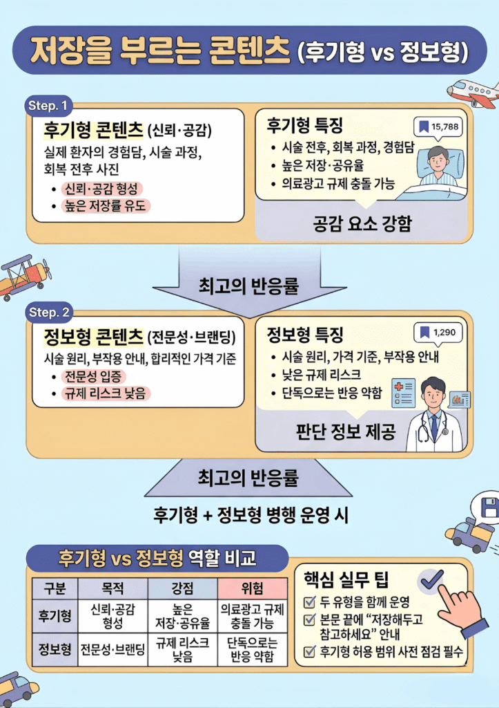 샤오홍슈 병원 콘텐츠 후기형 정보형 비교 — 저장을 부르는 콘텐츠 유형