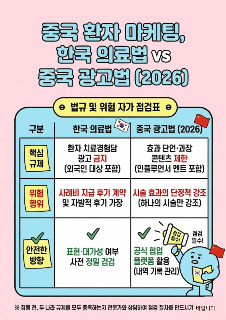 한국 의료법 중국 광고법 비교 — 중국 환자 마케팅 합법 체크리스트