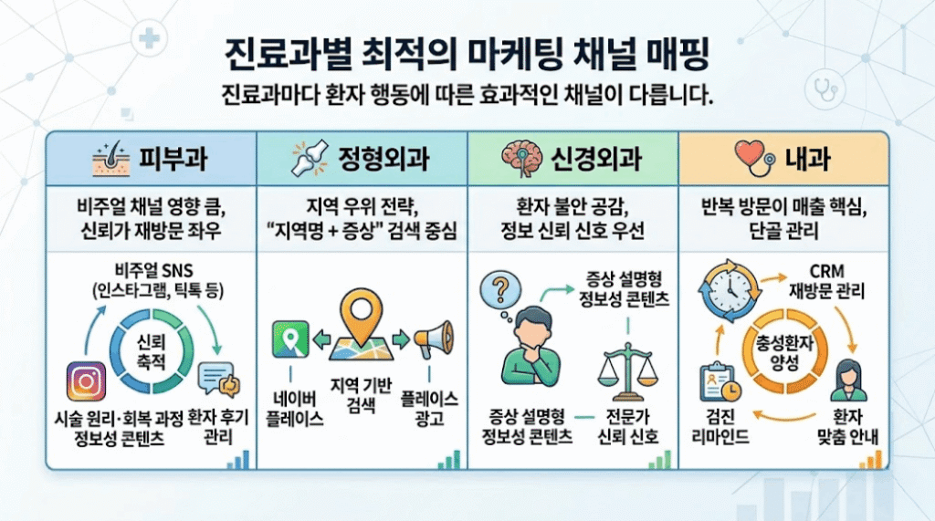 진료과별 병원 마케팅 우선 채널 비교표