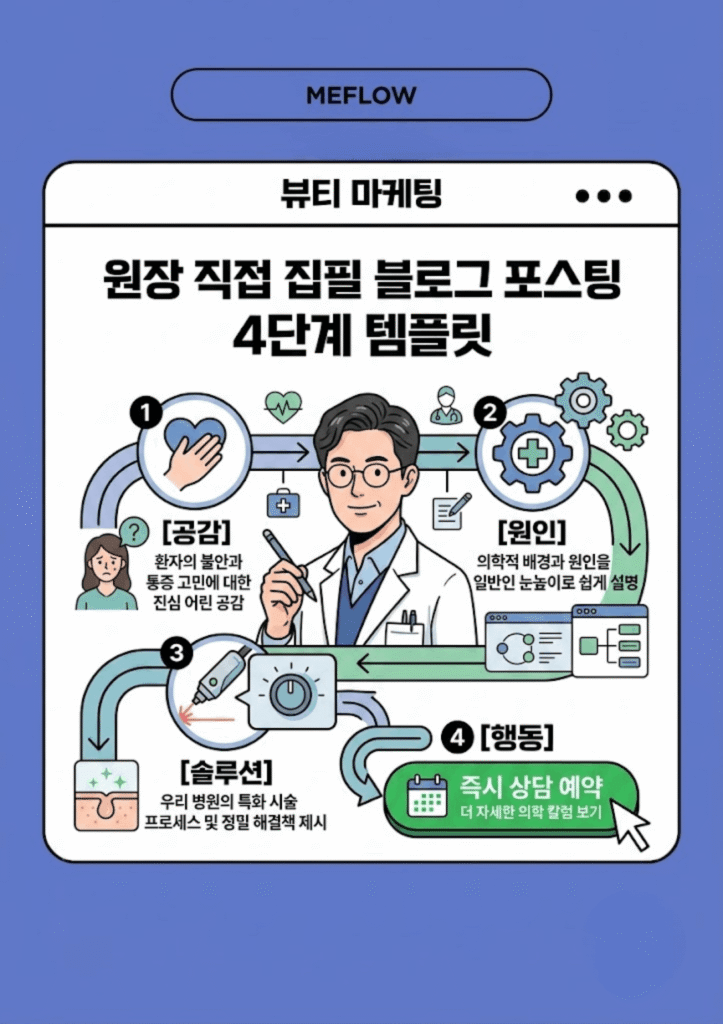고관여 신환 전환을 위한 피부과 병원 블로그 글쓰기 4단계 템플릿 구조도