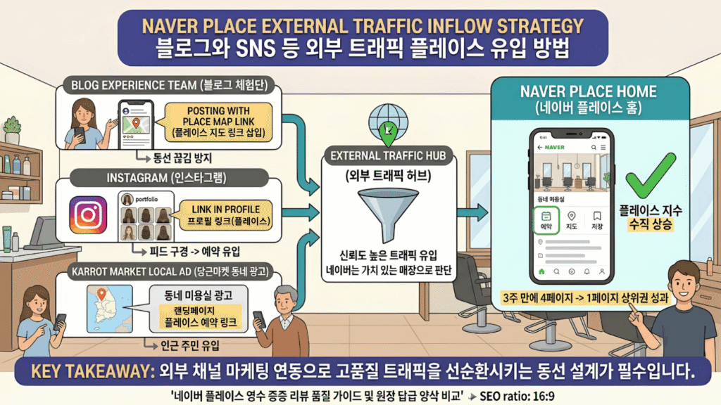 미용실 외부 채널 마케팅 연동 및 네이버 플레이스 유입 동선 설계도