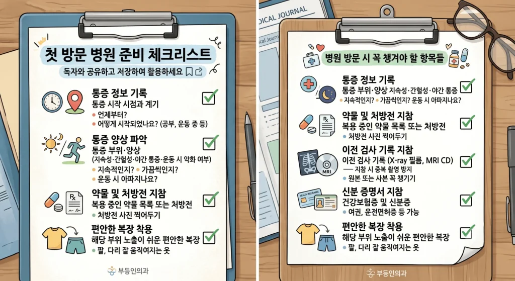 정형외과 첫 방문 준비물 체크리스트 — 초진 시 필요한 서류 정보
