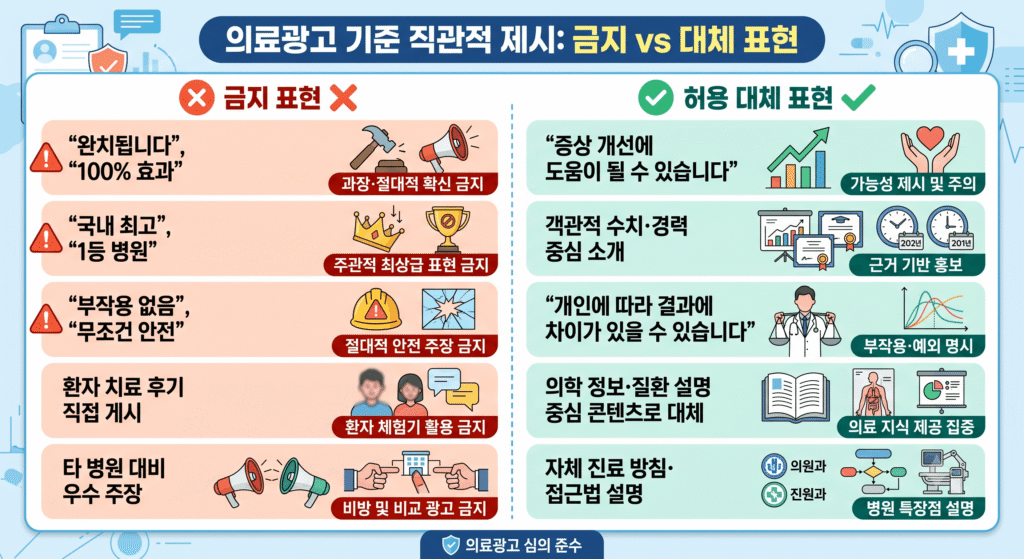 의료광고법 제56조 금지 표현 허용 표현 비교 병원마케팅 콘텐츠 작성 기준