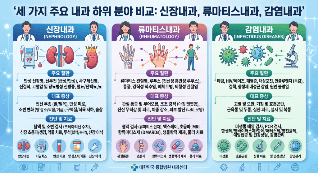 진료과 매칭가이드(신장내과, 류마티스내과, 감염내과)