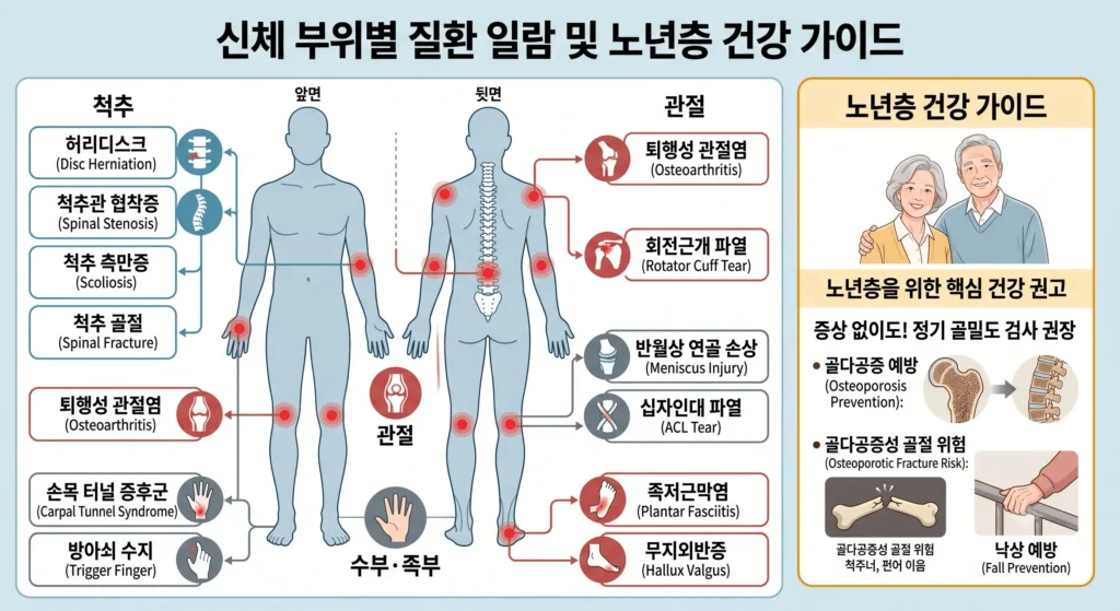 정형외과 부위별 주요 질환 — 어깨 허리 무릎 손목 발목 치료 질환 목록