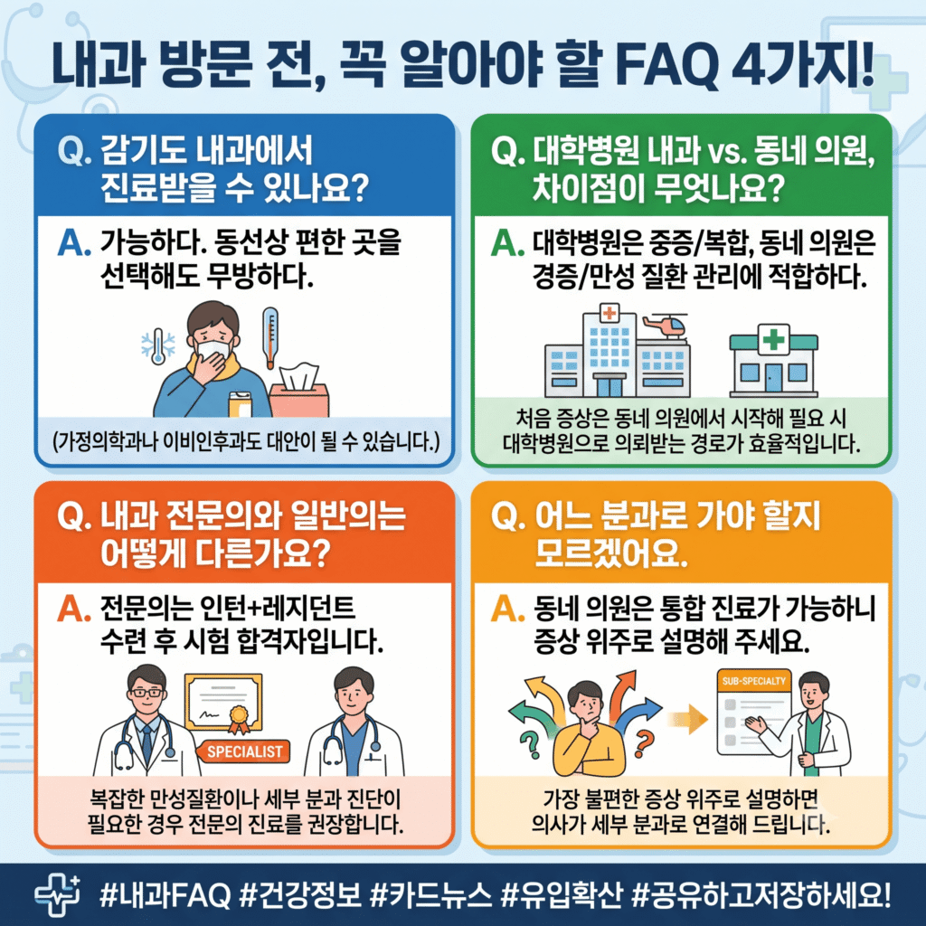 내과 자주 묻는 질문 요약 카드
