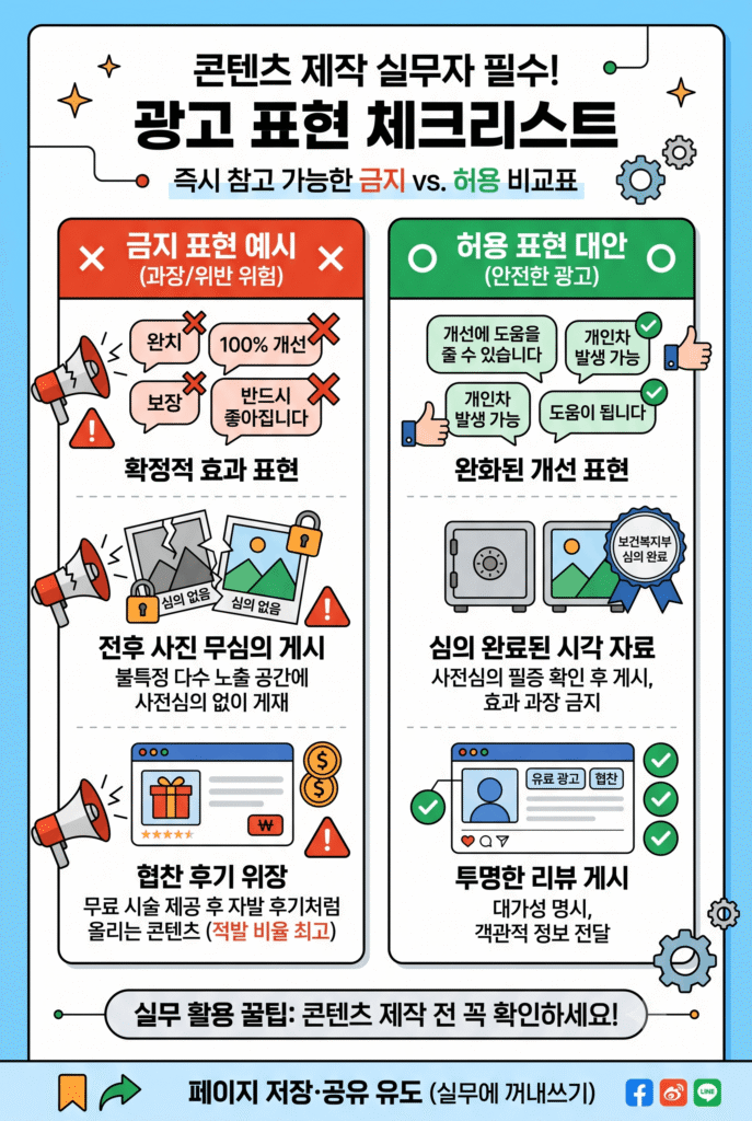 피부과 여드름 치료 의료광고 금지 표현 허용 표현 비교 카드