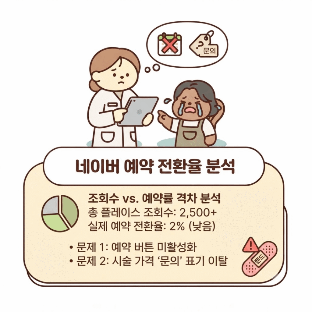 미용실 네이버 플레이스 조회수 대비 예약률 저하 원인 진단 화면- 미용실 네이버 예약 늘리기