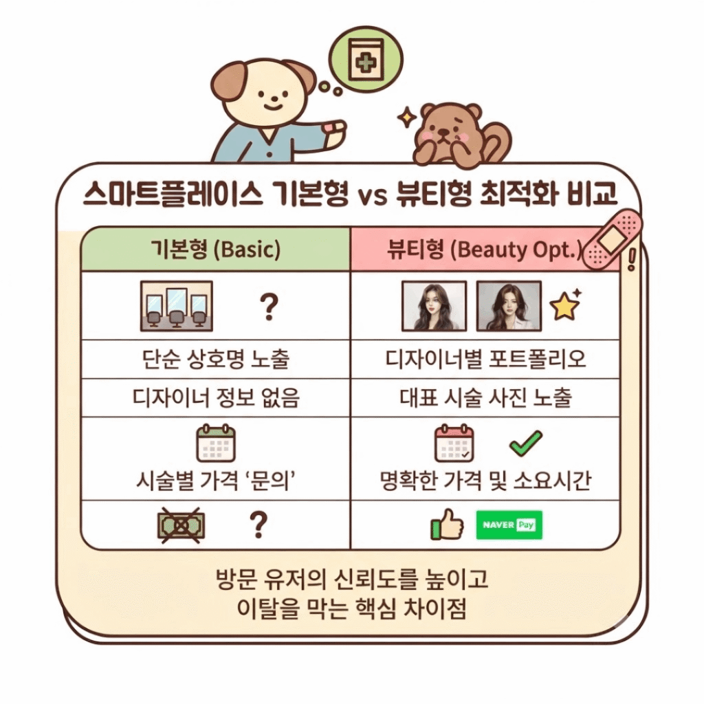 미용실 스마트플레이스 기본형과 뷰티형 예약 세팅 비교표- 미용실 네이버 예약 늘리기