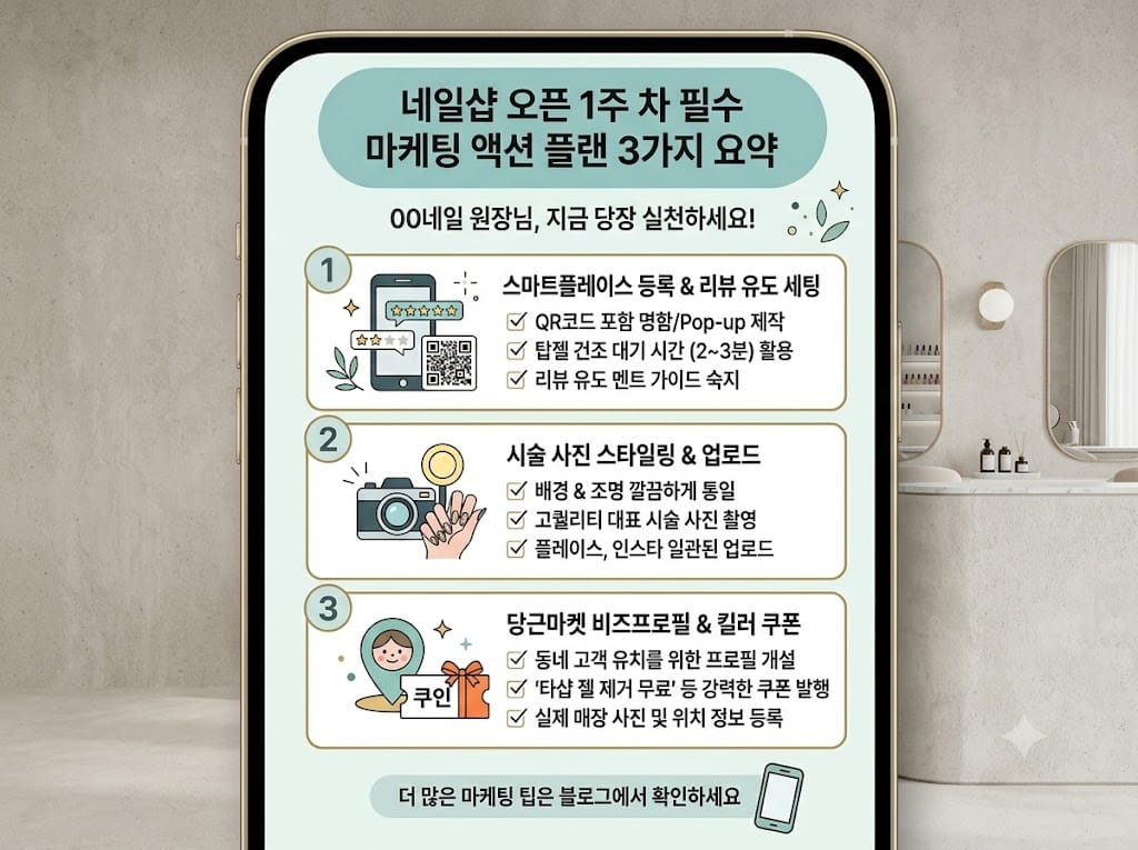 네일샵 오픈 1주 차 필수 마케팅 액션 플랜 3가지 요약 체크리스트