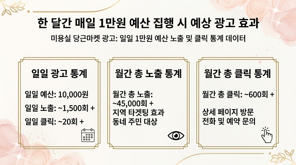 미용실 당근마켓 광고 일 1만원 예산 노출 및 클릭 통계 데이터