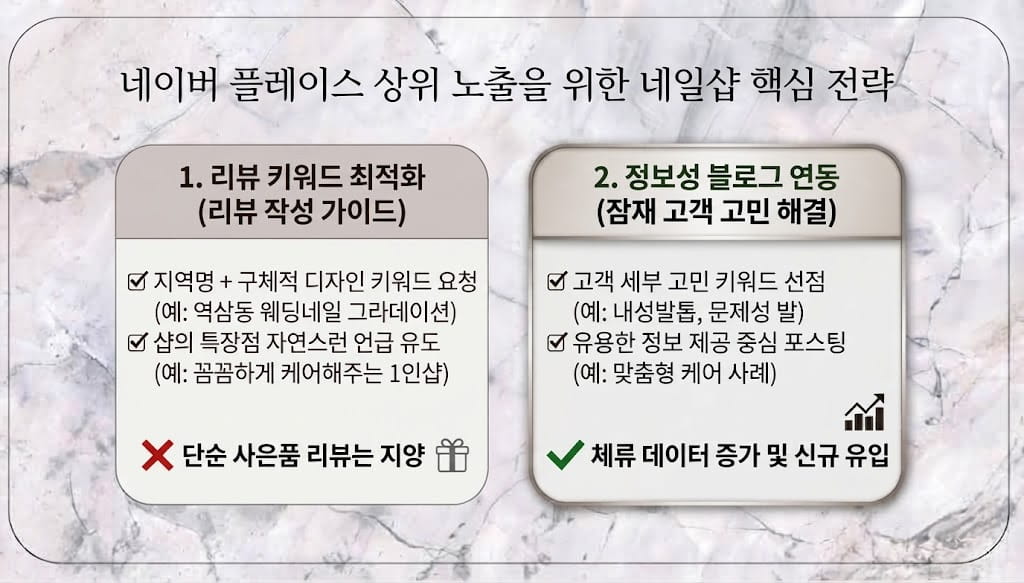 네일샵 1인샵 마케팅 성공을 위한 네이버 플레이스 키워드 최적화 예시 화면