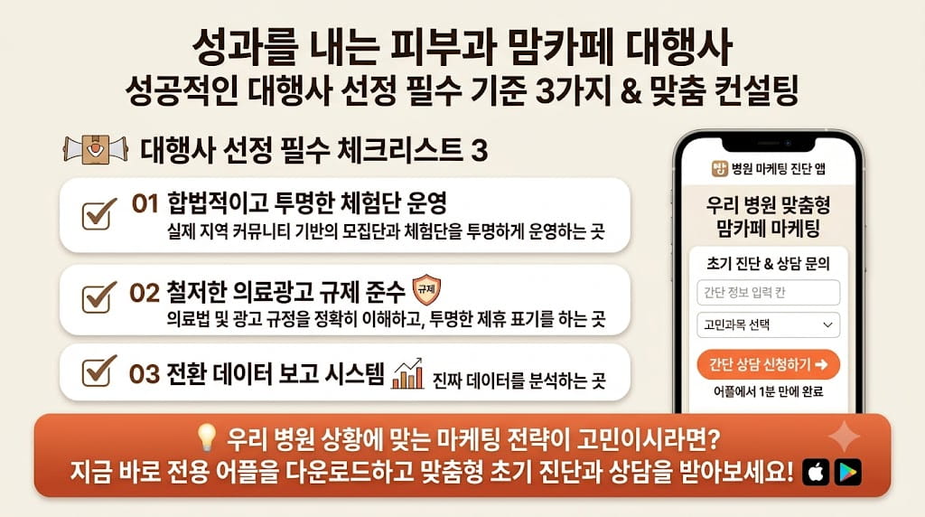 우리 병원 맞춤형 맘카페 마케팅 전략과 컨설팅을 간편하게 신청할 수 있는 어플리케이션 화면