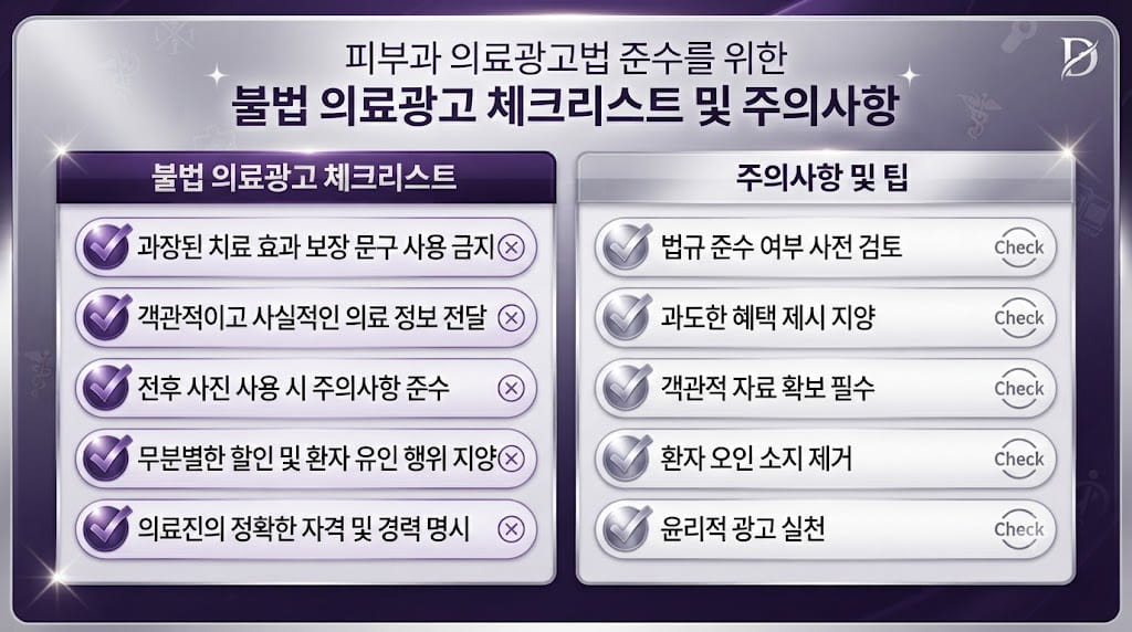 피부과 의료광고법 준수를 위한 불법 의료광고 체크리스트 및 주의사항